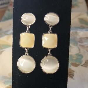 Liz Claiborne Silver and Cream Geometric Earrings